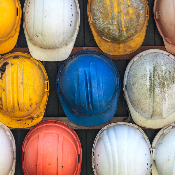 Multicolored hard hats